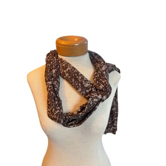 Brown & White Animal Print Scarf Wrap Shawl 38" X 16" - Picture 4 of 5